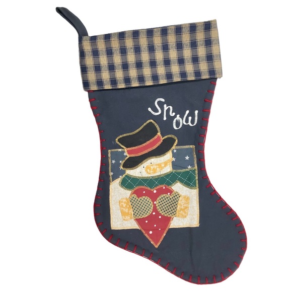 Christmas Stocking Snowman & Heart Dark Blue Gingham & Appliqué - Picture 9 of 9